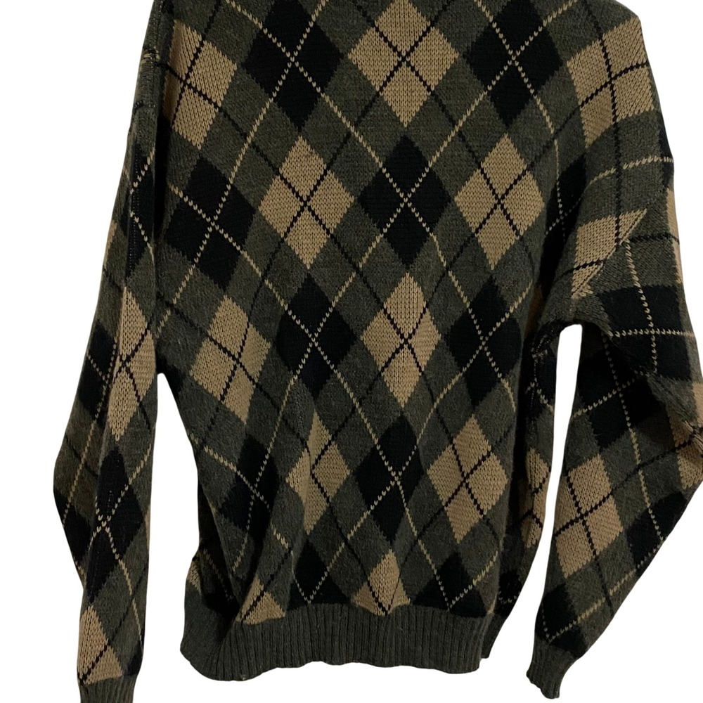 Hill & Archer Preppy Argyle Sweater Men L Green Tan Vintage Style Knit - Picture 5 of 6